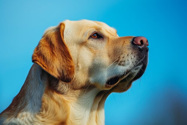 Close Up of Dog Against Blue Background