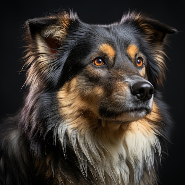 a close up of a dog on a black background