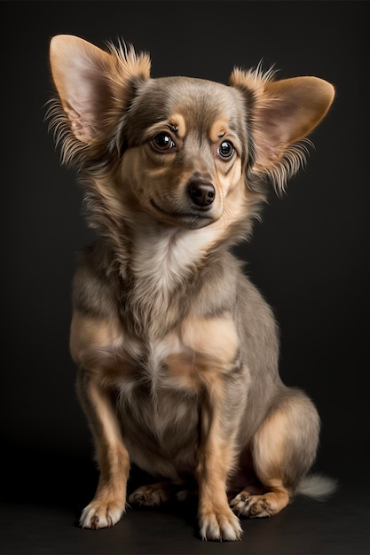 Close up of a dog on a black background