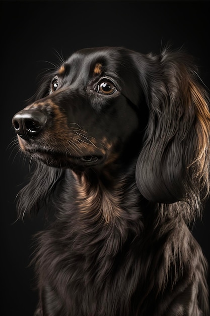 Close up of a dog on a black background