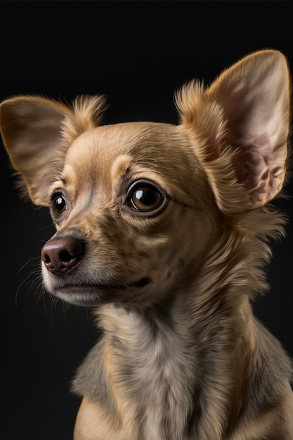 Close up of a dog on a black background