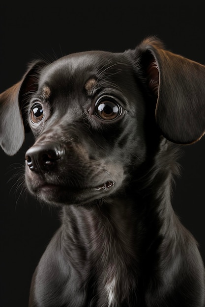 Close up of a dog on a black background