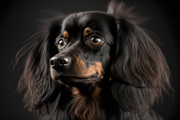 Close up of a dog on a black background