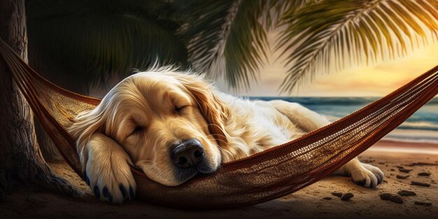 Close up of dog laying in hammock generative ai