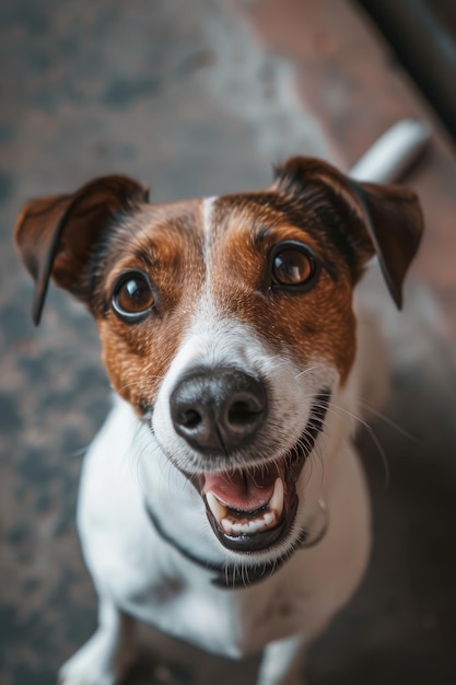 Photo a close up of a dog looking up at the camera