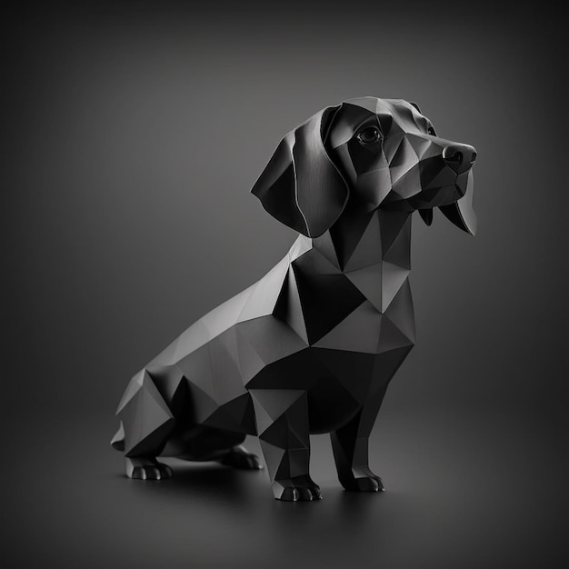 Photo a close up of a dog made of black paper on a gray background generative ai