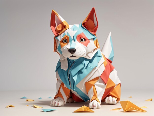 A close up of a dog made out of paper on a table generative ai