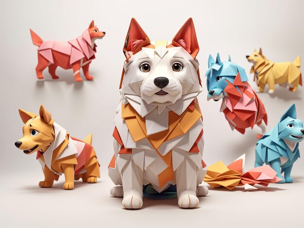 A close up of a dog made out of paper on a table generative ai