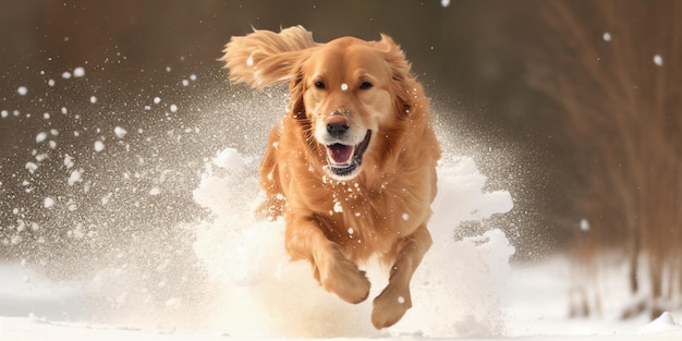 Close up of dog running in the snow generative ai