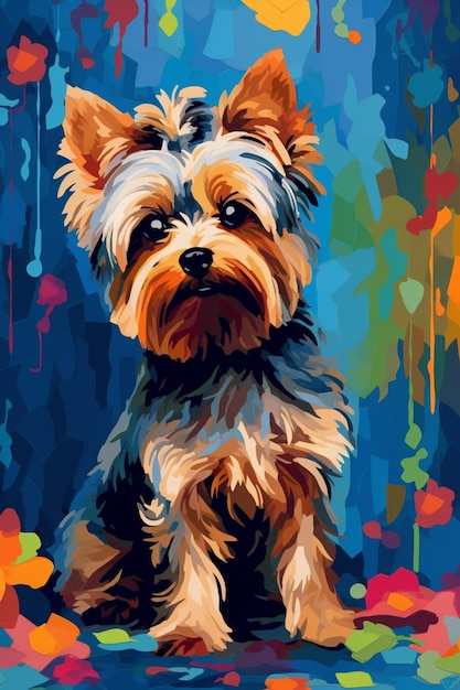 A close up of a dog sitting on a colorful surface generative ai