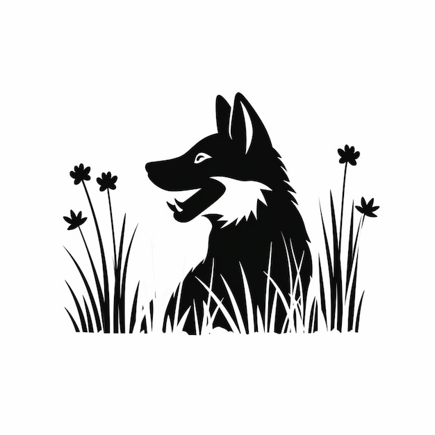 A close up of a dog sitting in the grass with flowers generative ai