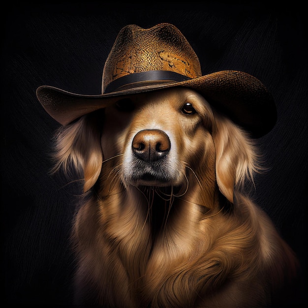 A close up of dog wearing cowboy hat generative ai