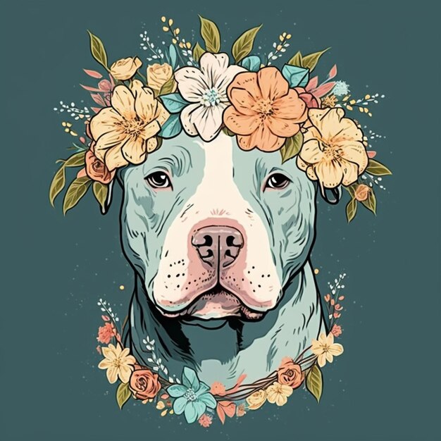 Photo a close up of a dog wearing a flower crown on its head generative ai