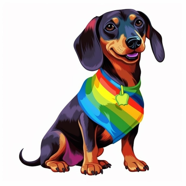 A close up of a dog wearing a rainbow bandana generative ai