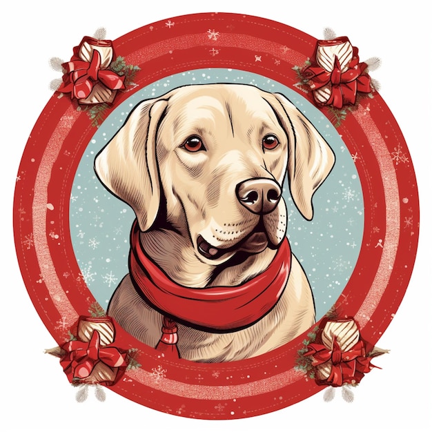 Foto un primo piano di un cane che indossa una sciarpa rossa in un cerchio generativo ai