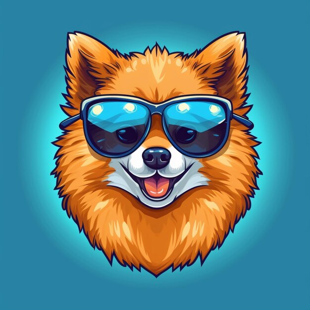 A close up of a dog wearing sunglasses on a blue background generative ai