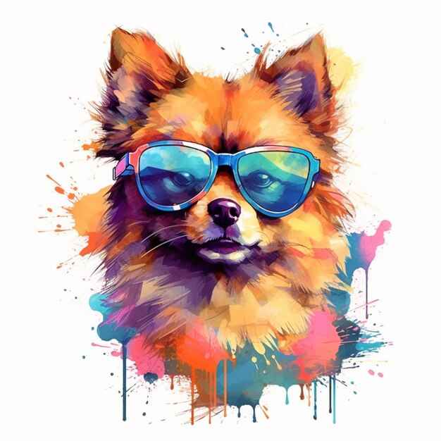 a close up of a dog wearing sunglasses on a white background generative ai