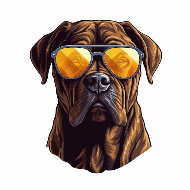 a close up of a dog wearing sunglasses on a white background generative ai