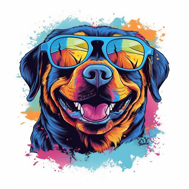 a close up of a dog wearing sunglasses on a white background generative ai