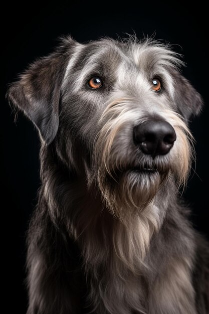 A close up of a dog with a black background generative ai