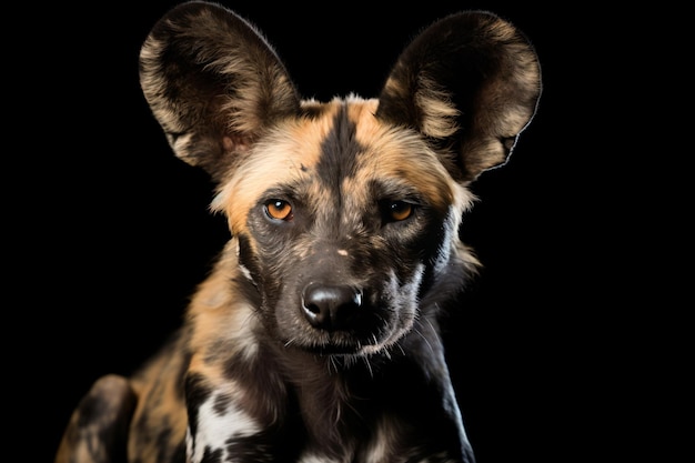 a close up of a dog with a black background