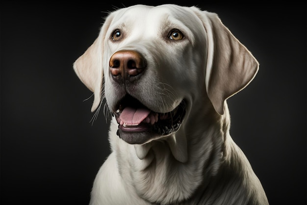 Close up of a dog with a black background