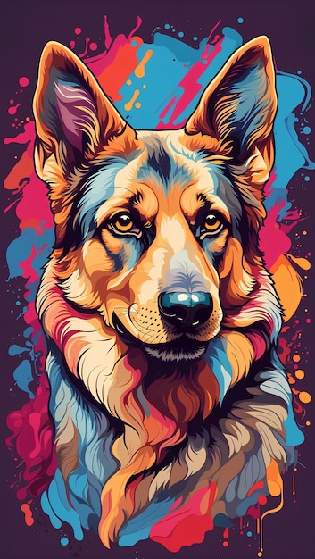 Photo a close up of a dog with a colorful background vector art style ai generated