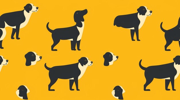 Photo a close up of a dog with different shapes on a yellow background generative ai