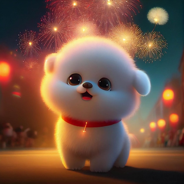 Close up of a dog with fireworks in the background generative ai