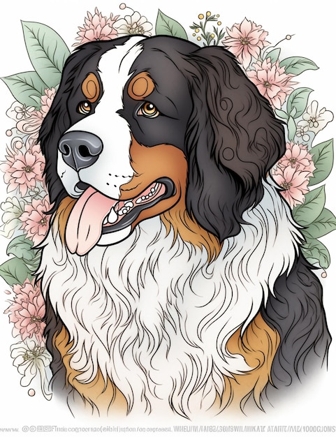 Photo a close up of a dog with flowers around its neck generative ai