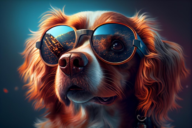 Close up dog with a sunglasses Generative Ai