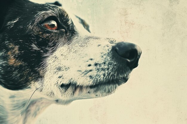 Foto un primo piano della faccia di un cane che guarda verso il lato