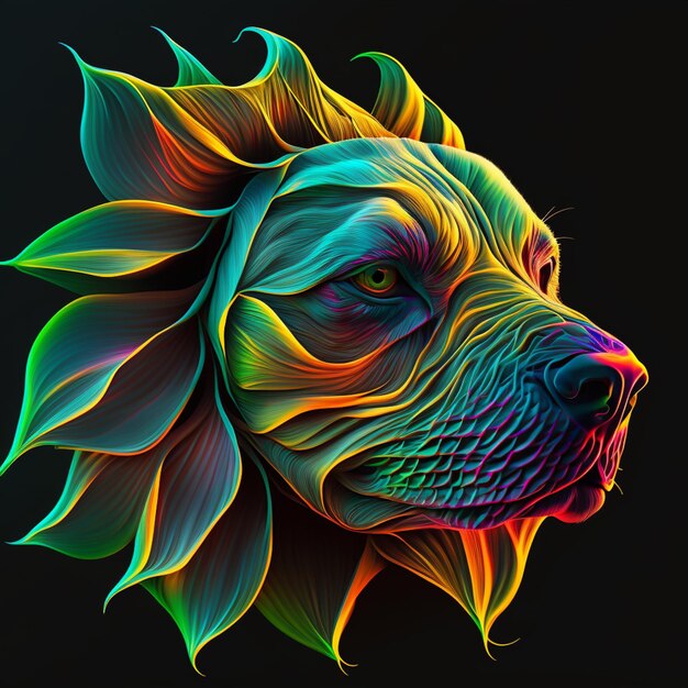 a close up of a dogs head with a colorful background generative ai