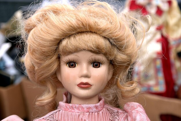 Photo close-up doll at market stall