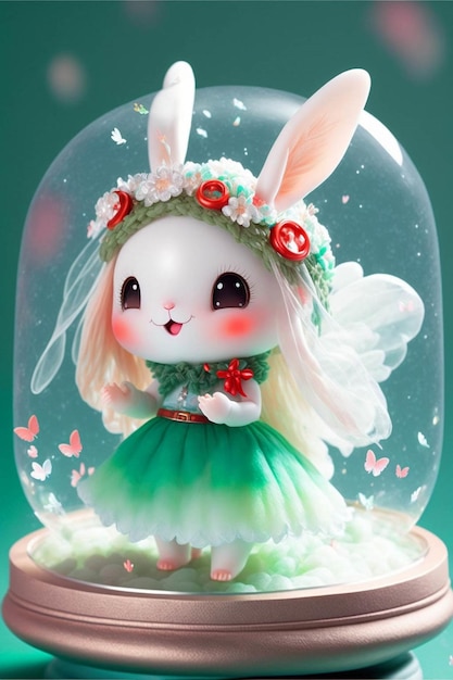 Close up of a doll in a snow globe generative ai