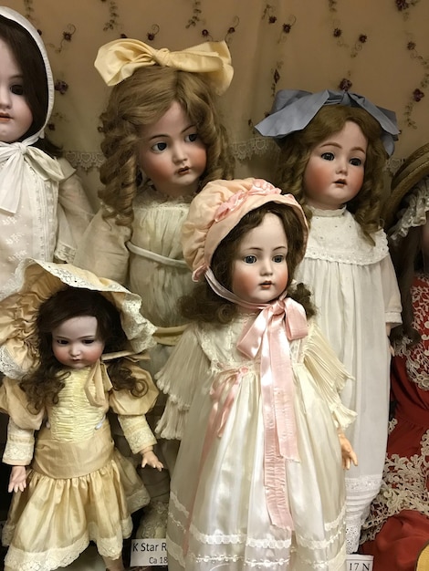 close-up of dolls