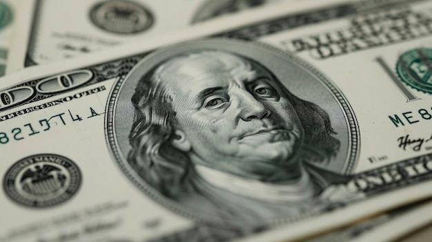Close-up dolly shot van een macro-beeld van een Amerikaanse honderd dollar papieren biljet