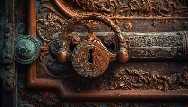 A close up of a door handle with a key in the middle