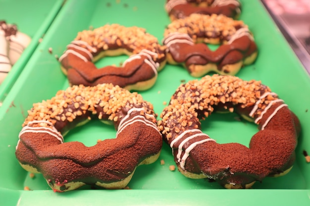 Close-up of doughnut in display at supermarket