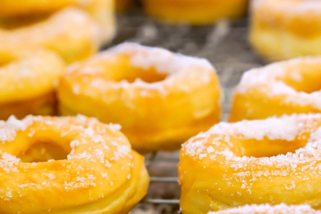 Close up of doughnut with sugar on top