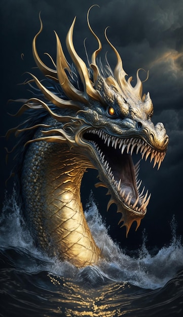 Close up of a dragon on a body of water generative ai