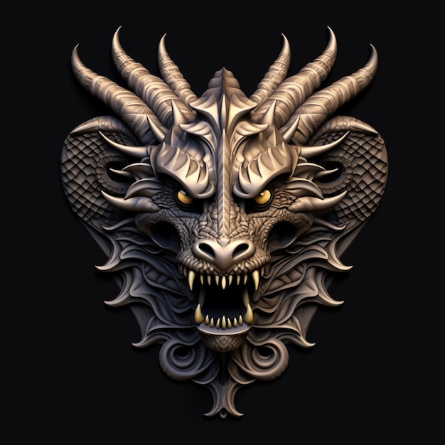 a close up of a dragon head with a black background generative ai