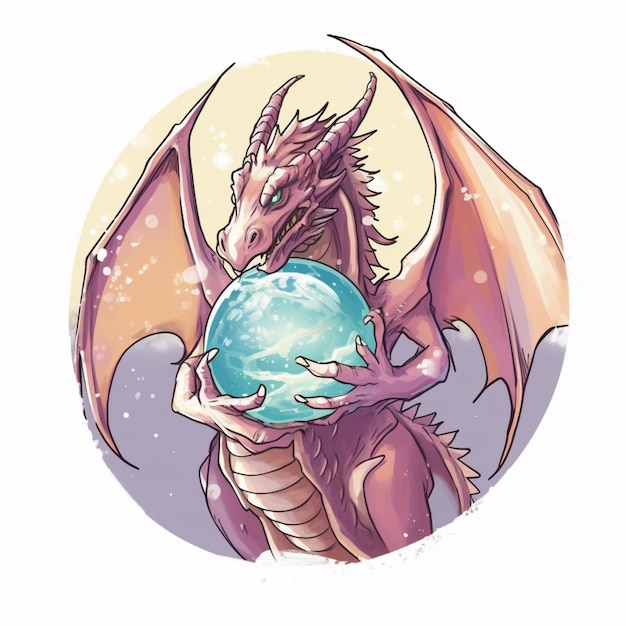 Photo a close up of a dragon holding a crystal ball in its hands generative ai