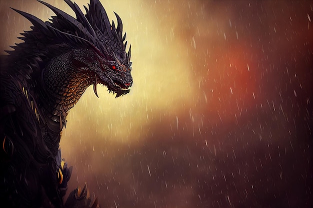 Close up of a dragon in the rain generative ai