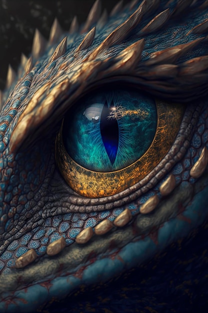 Close up of a dragon's blue eye dragon eye