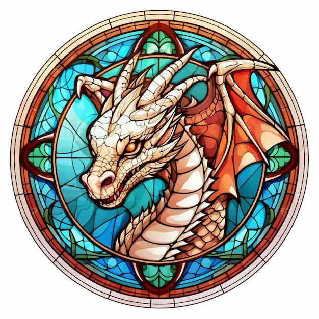 Photo a close up of a dragon in a stained glass window generative ai