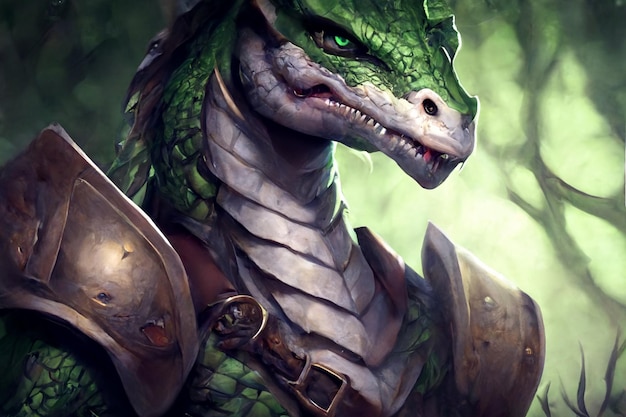 Close up of a dragon wearing armor generative ai