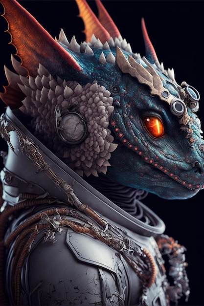 Close up of a dragon wearing a helmet generative ai