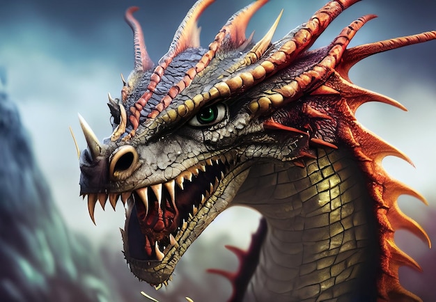 close up of a dragon with glowing eyes and angry face