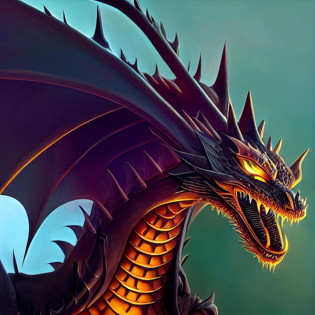 Close up of a dragon with glowing eyes generative ai